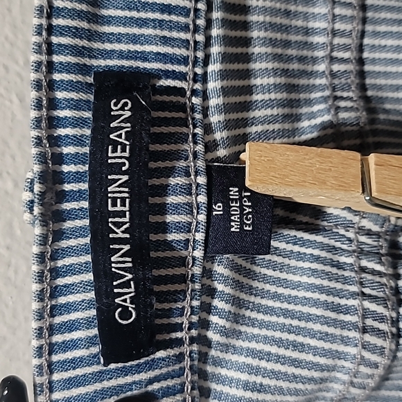 CALVIN KLEIN HIGH WAIST MOM JEAN SHORTS DENIM CUT OFF BLUE STRIPE CASUAL PANT 16 - Picture 12 of 14